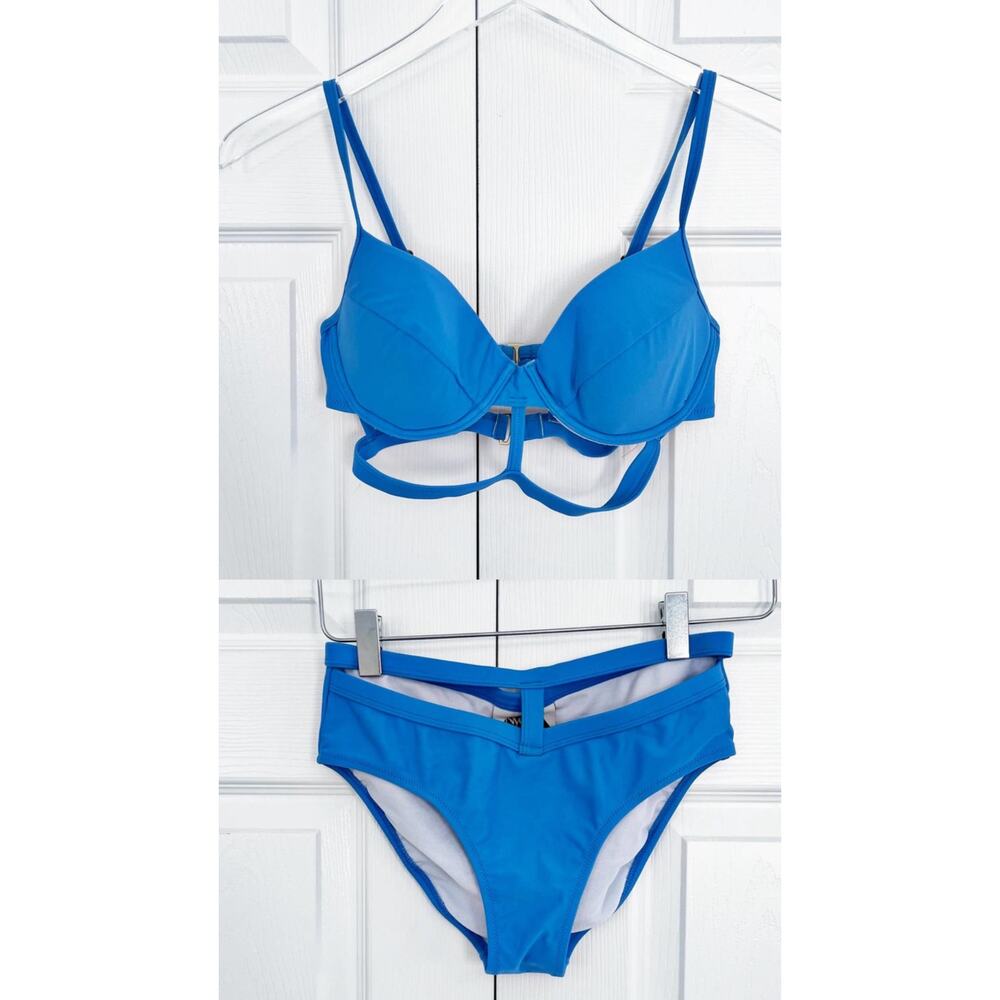 Nycked Blue Cage Bikini Set Strappy Padded Top Matching Bottom Size S GUC $144